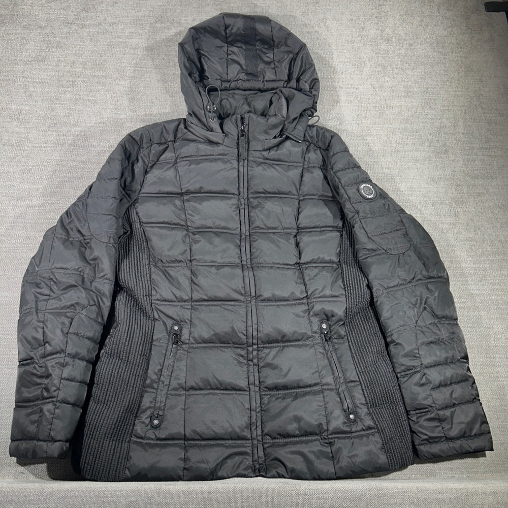 Nautica Puffer Jacket Womens Large Black Excellent‎ Water Resistant Hooded Parka